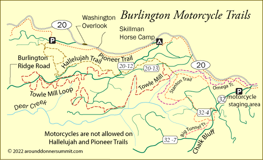 map of Burlington Motorcycle trails, Tahoe National Forest, CA