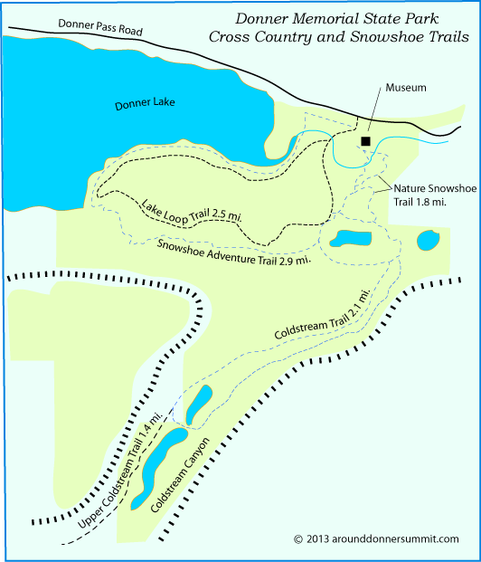 map of the cross country ski trails in Donner Memorial State Park, CA