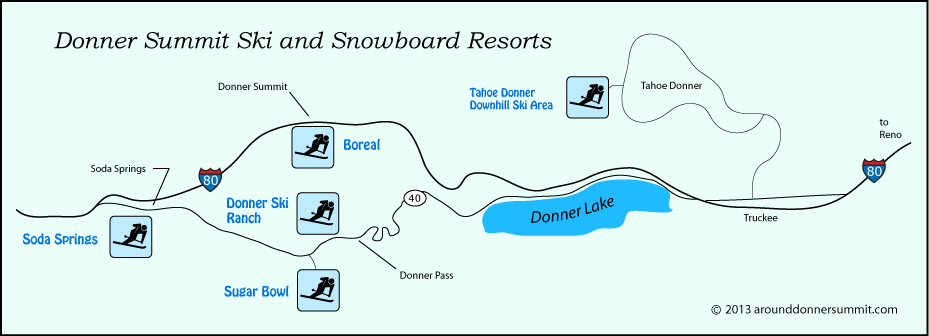 map of ski resorts on Donner Summit, CA