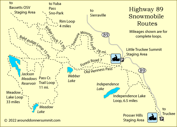map of snowmobile routes at Little Truckee Summit, Tahoe National Forest, CA